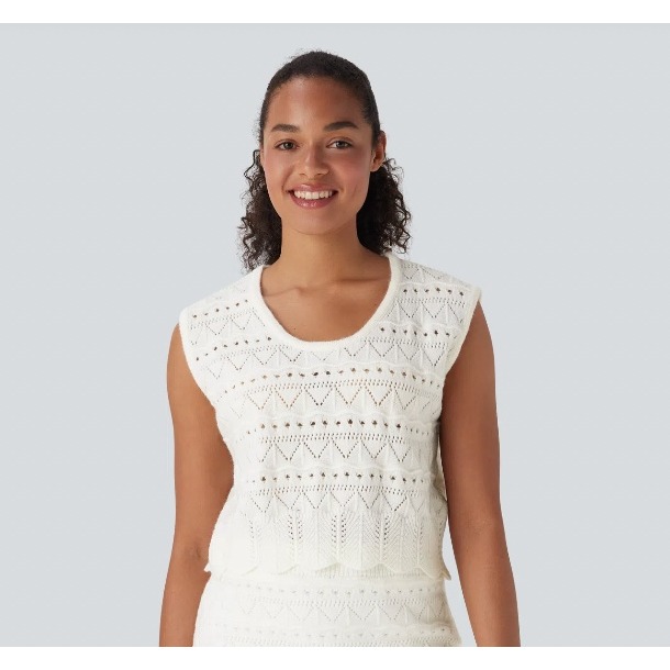 Halara Scallop Hem Open Knit Sweater Vest Ivory Pointelle Knit Size Small
